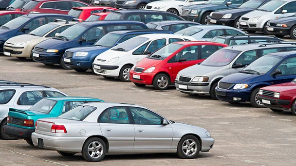 Lots of second hand cars in used car lot.
